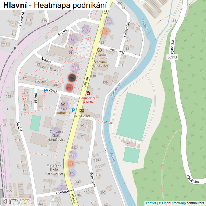 Mapa Hlavní - Firmy v ulici.