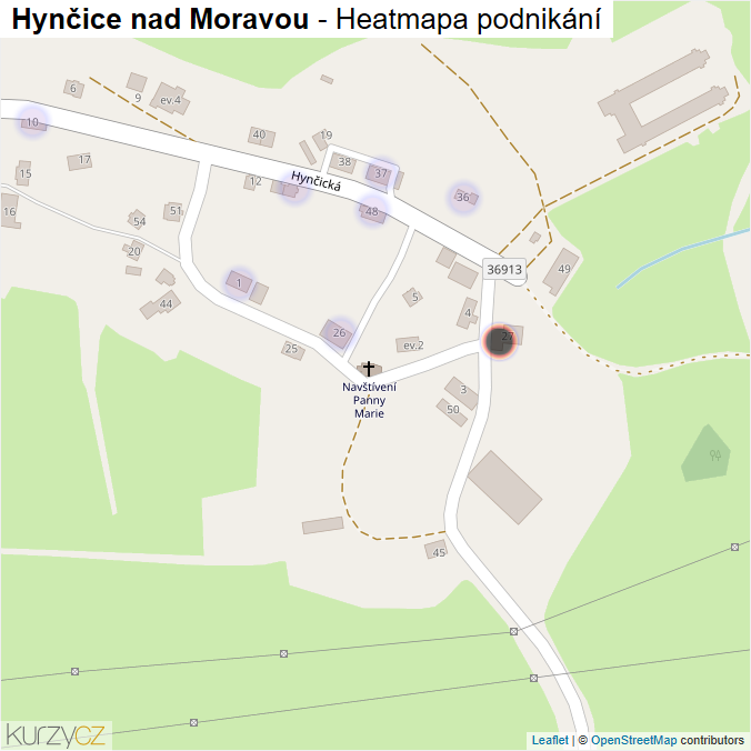 Mapa Hynčice nad Moravou - Firmy v části obce.