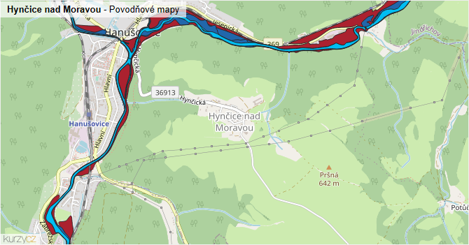 Hynčice nad Moravou - záplavové mapy stoleté vody