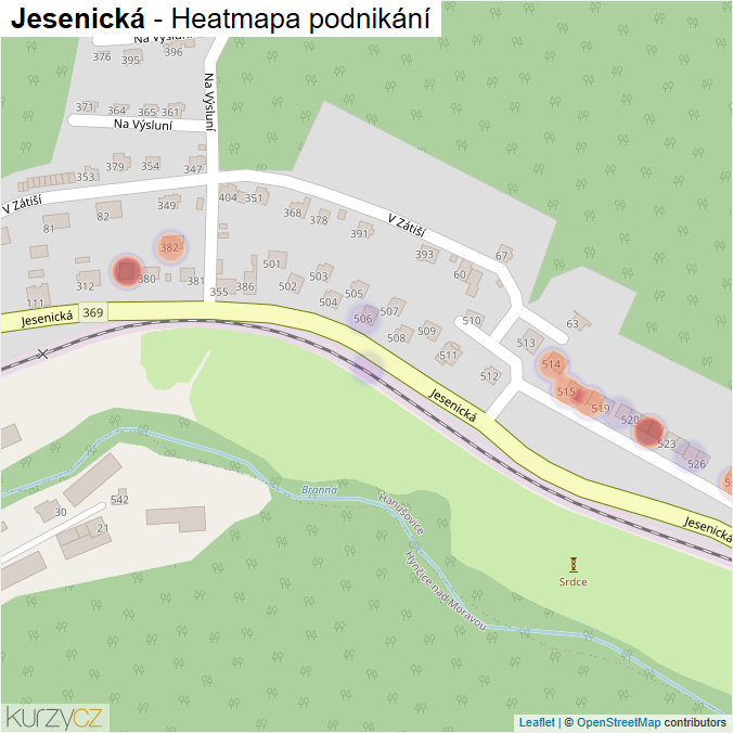 Mapa Jesenická - Firmy v ulici.