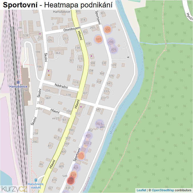 Mapa Sportovní - Firmy v ulici.