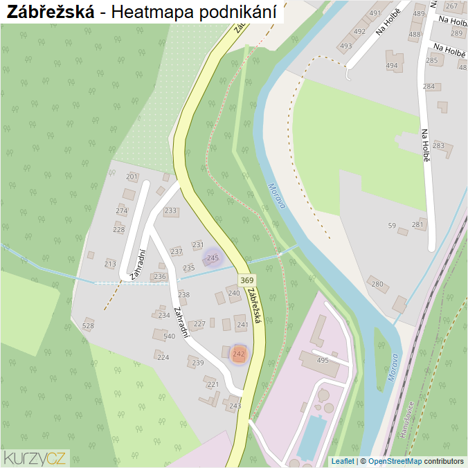 Mapa Zábřežská - Firmy v ulici.