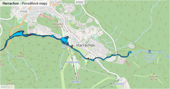 Harrachov - záplavové mapy stoleté vody