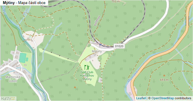 Mýtiny - mapa části obce
