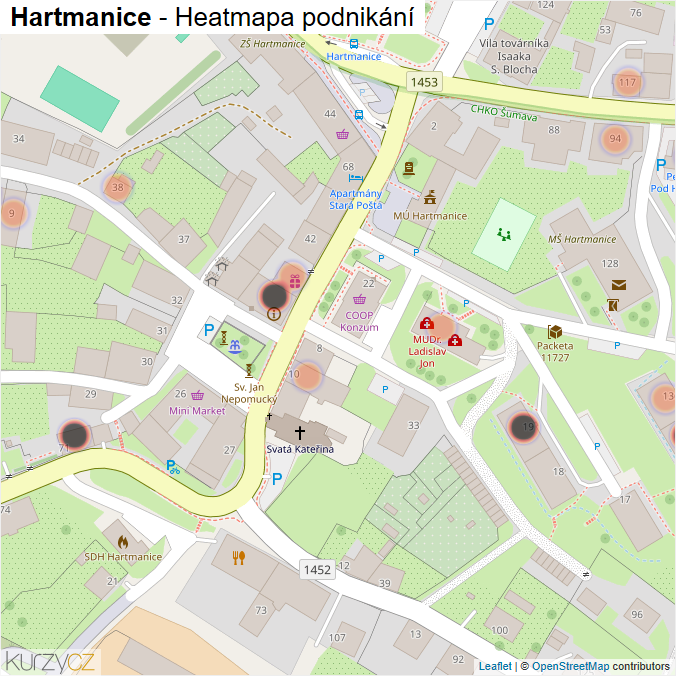 Mapa Hartmanice - Firmy v obci.