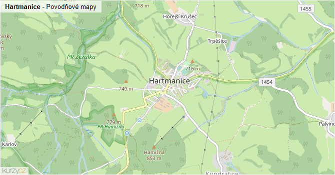 Hartmanice - záplavové mapy stoleté vody