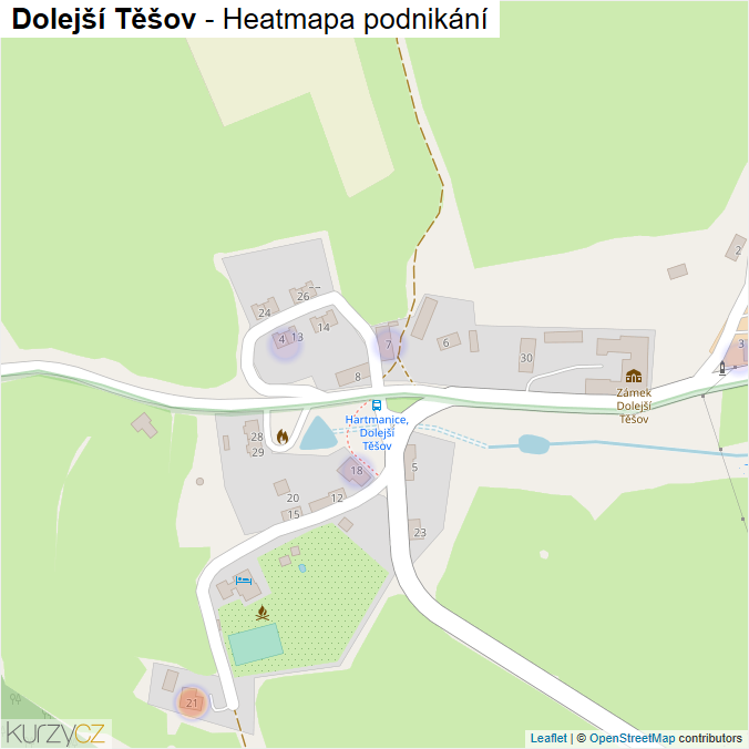 Mapa Dolejší Těšov - Firmy v části obce.