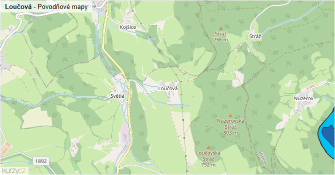 Loučová - záplavové mapy stoleté vody