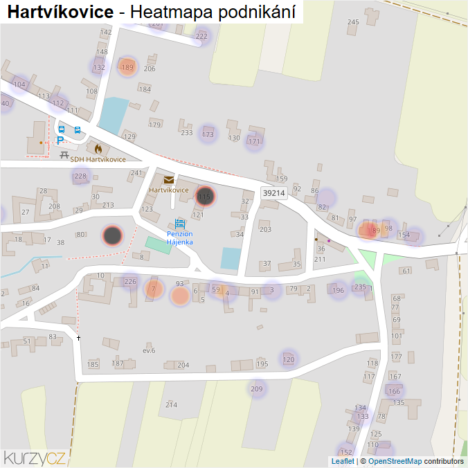 Mapa Hartvíkovice - Firmy v části obce.