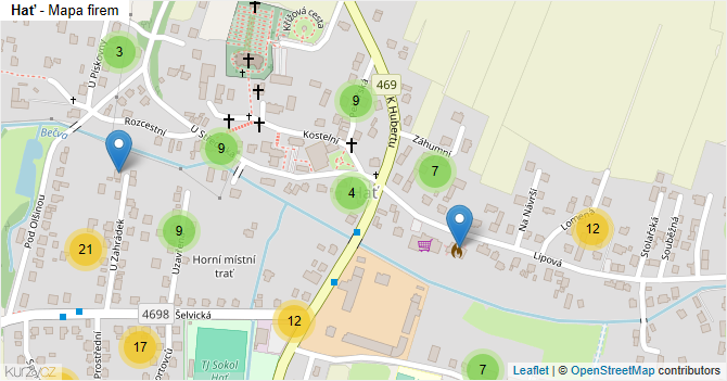 Hať - mapa firem