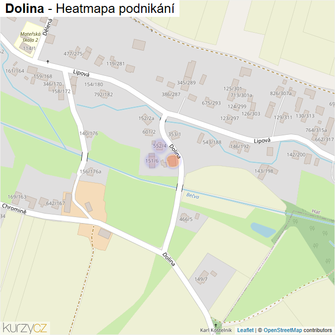 Mapa Dolina - Firmy v ulici.