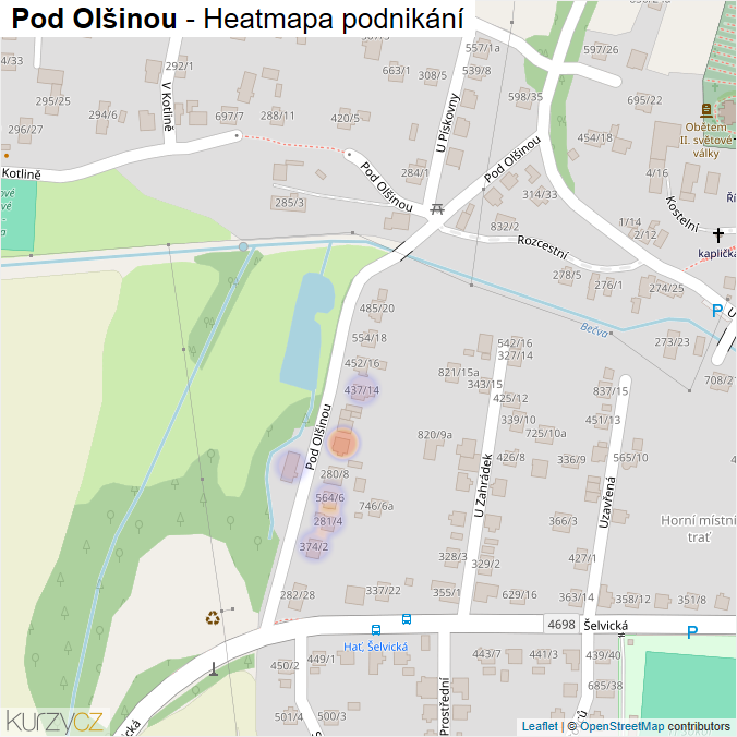 Mapa Pod Olšinou - Firmy v ulici.