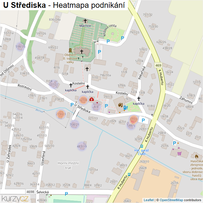 Mapa U Střediska - Firmy v ulici.
