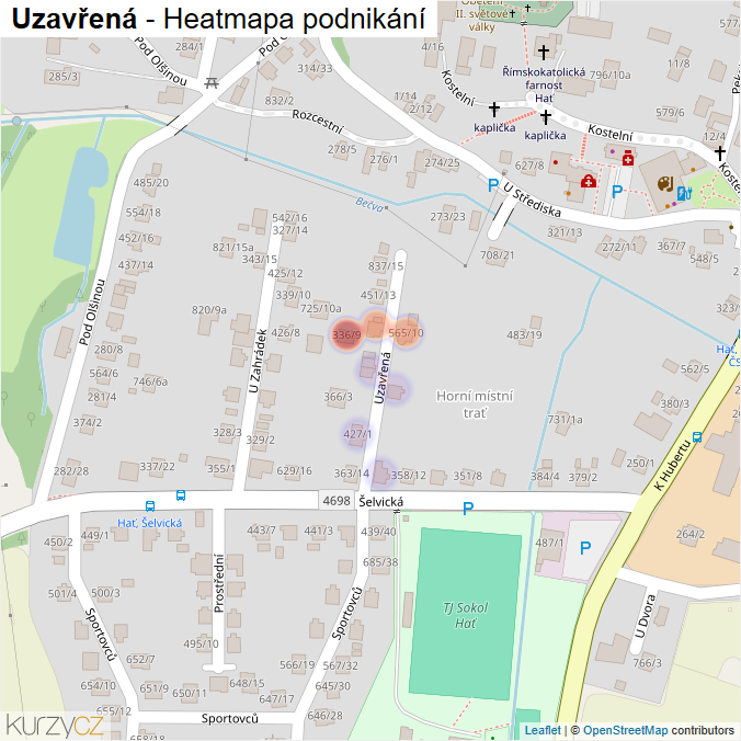 Mapa Uzavřená - Firmy v ulici.