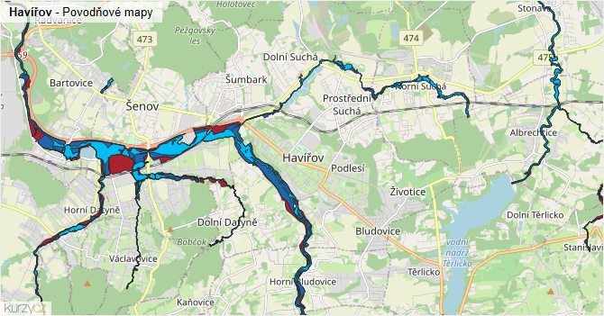 Havířov - záplavové mapy stoleté vody