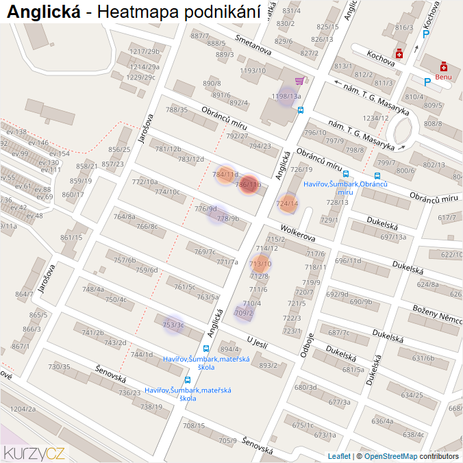 Mapa Anglická - Firmy v ulici.