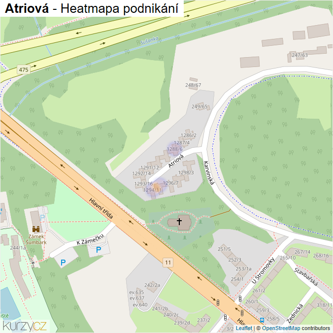 Mapa Atriová - Firmy v ulici.