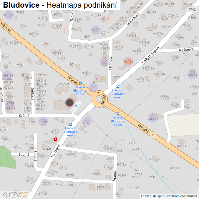 Mapa Bludovice - Firmy v části obce.