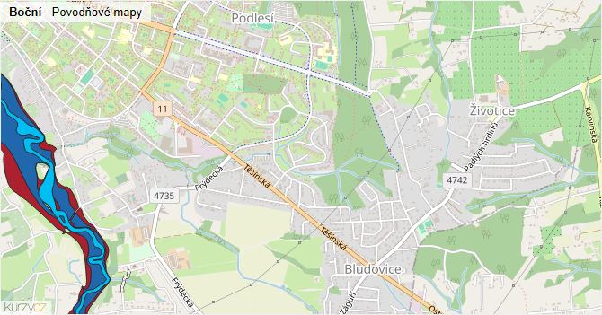 Boční - záplavové mapy stoleté vody