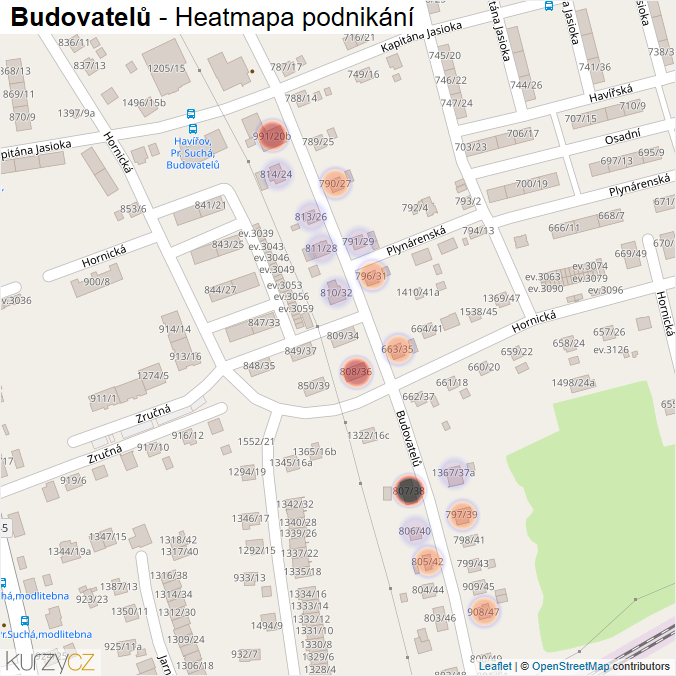 Mapa Budovatelů - Firmy v ulici.
