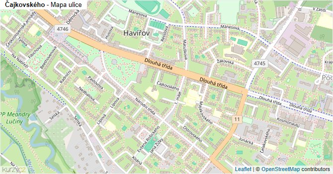 Čajkovského - mapa ulice