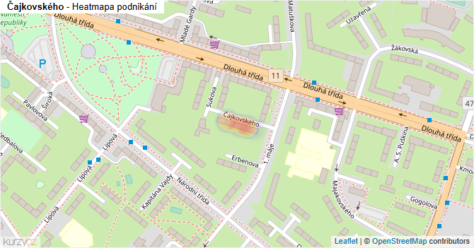 Čajkovského - mapa podnikání