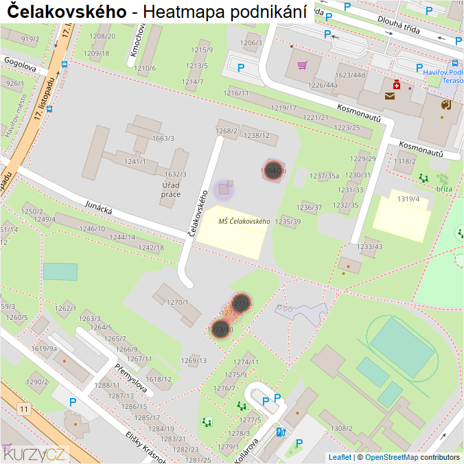 Mapa Čelakovského - Firmy v ulici.
