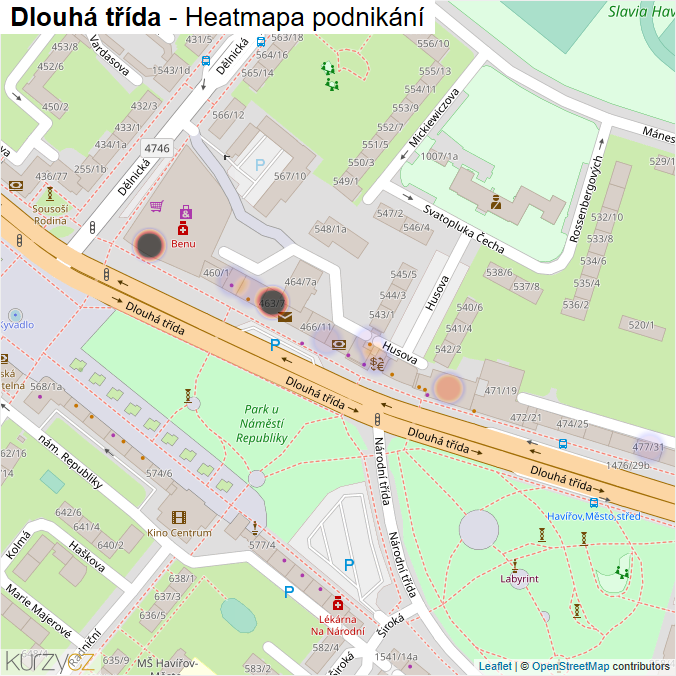 Mapa Dlouhá třída - Firmy v ulici.