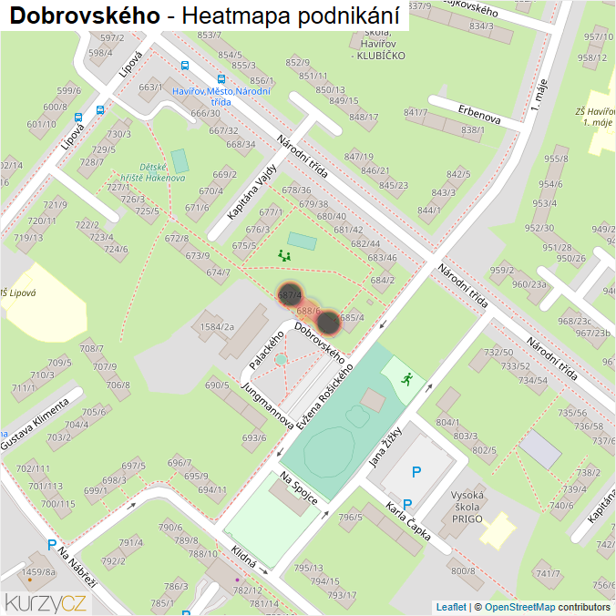 Mapa Dobrovského - Firmy v ulici.