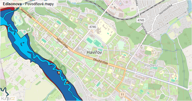 Edisonova - záplavové mapy stoleté vody