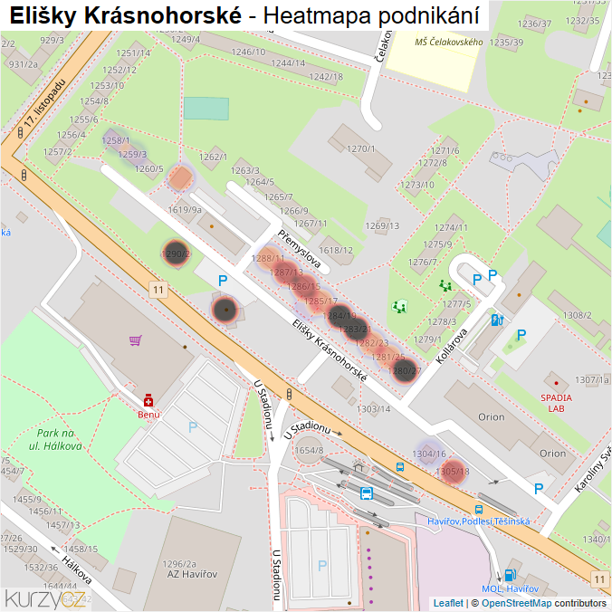 Mapa Elišky Krásnohorské - Firmy v ulici.