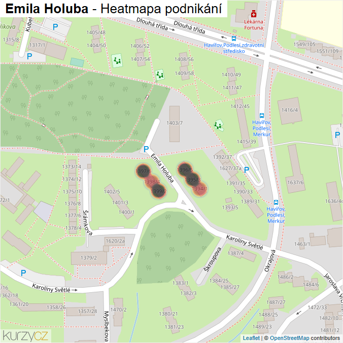 Mapa Emila Holuba - Firmy v ulici.