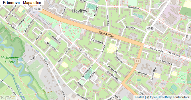 Erbenova - mapa ulice