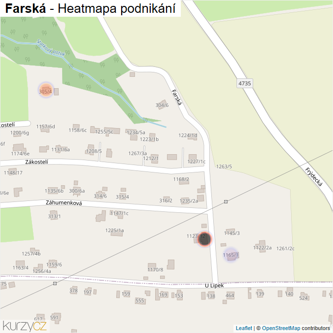 Mapa Farská - Firmy v ulici.