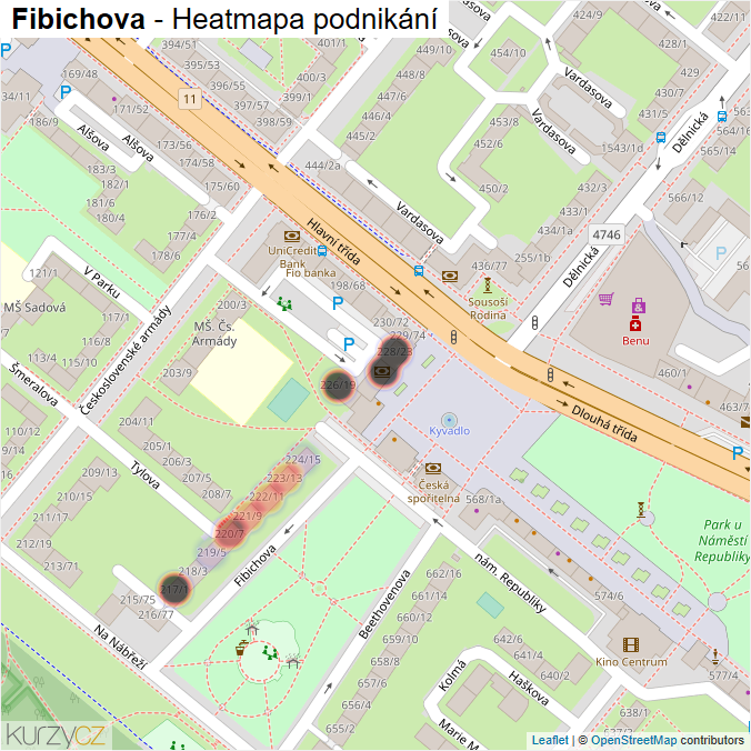 Mapa Fibichova - Firmy v ulici.