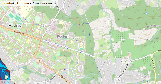 Františka Hrubína - záplavové mapy stoleté vody