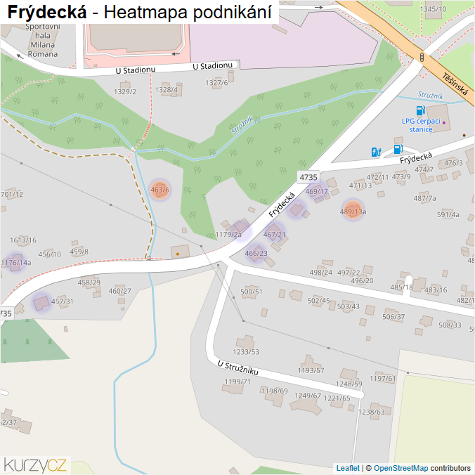 Mapa Frýdecká - Firmy v ulici.
