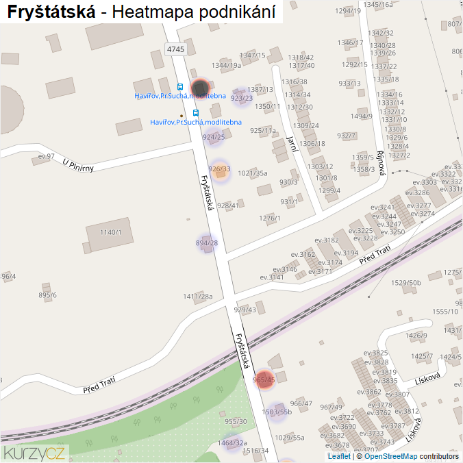 Mapa Fryštátská - Firmy v ulici.