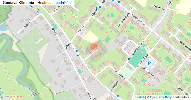 Gustava Klimenta - mapa podnikání