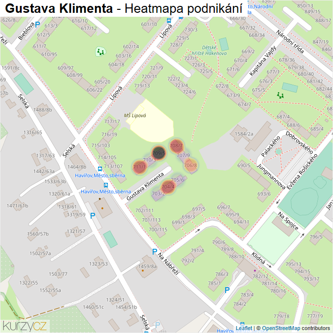 Mapa Gustava Klimenta - Firmy v ulici.