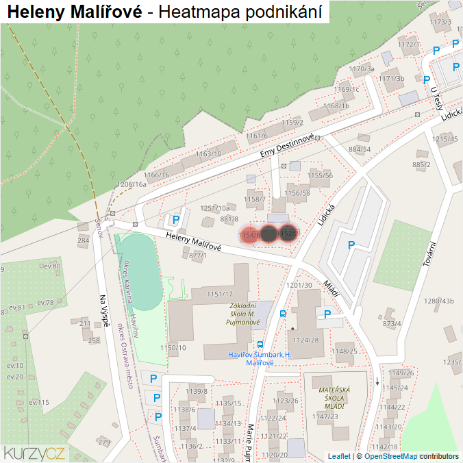 Mapa Heleny Malířové - Firmy v ulici.