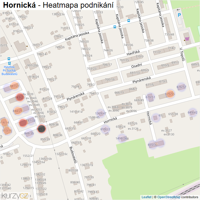 Mapa Hornická - Firmy v ulici.