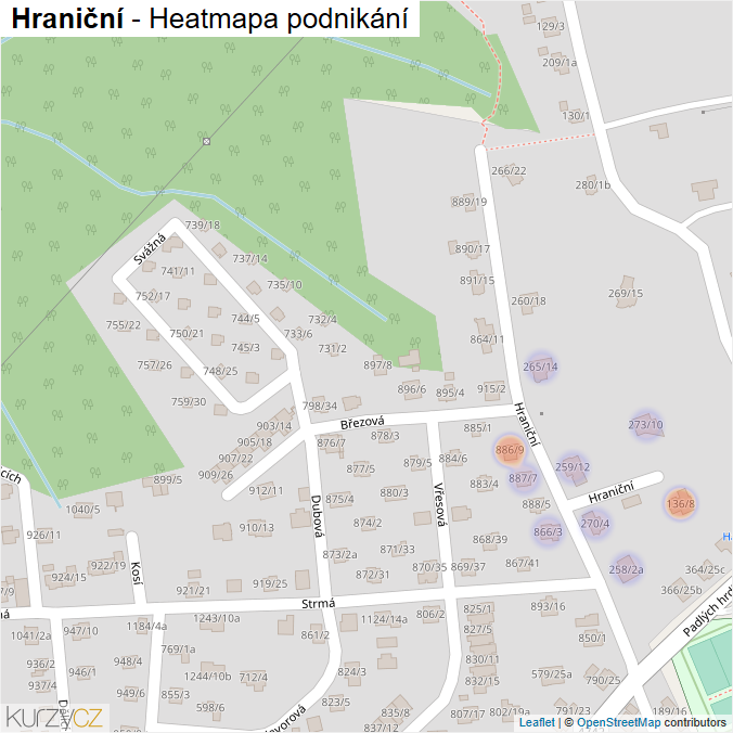 Mapa Hraniční - Firmy v ulici.