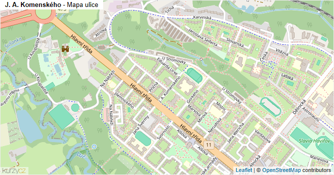 J. A. Komenského - mapa ulice
