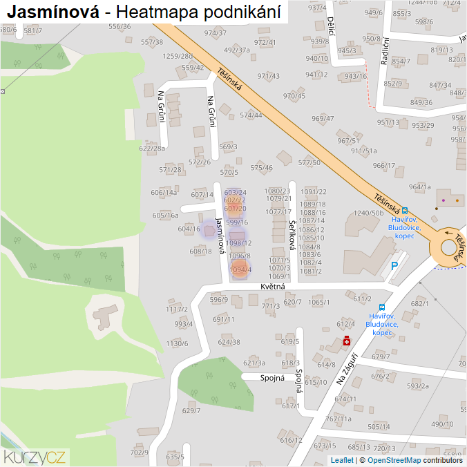 Mapa Jasmínová - Firmy v ulici.