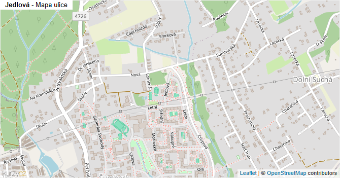 Jedlová - mapa ulice