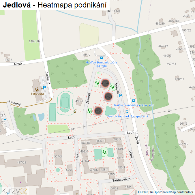 Mapa Jedlová - Firmy v ulici.