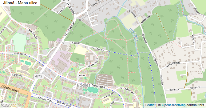 Jílová - mapa ulice