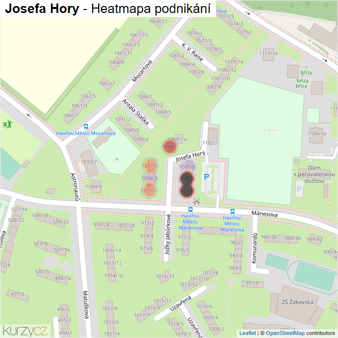 Mapa Josefa Hory - Firmy v ulici.