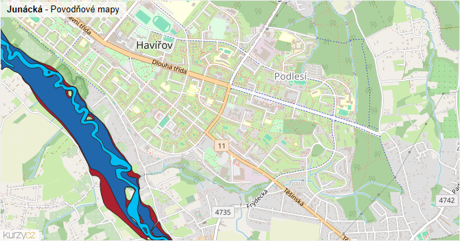 Junácká - záplavové mapy stoleté vody